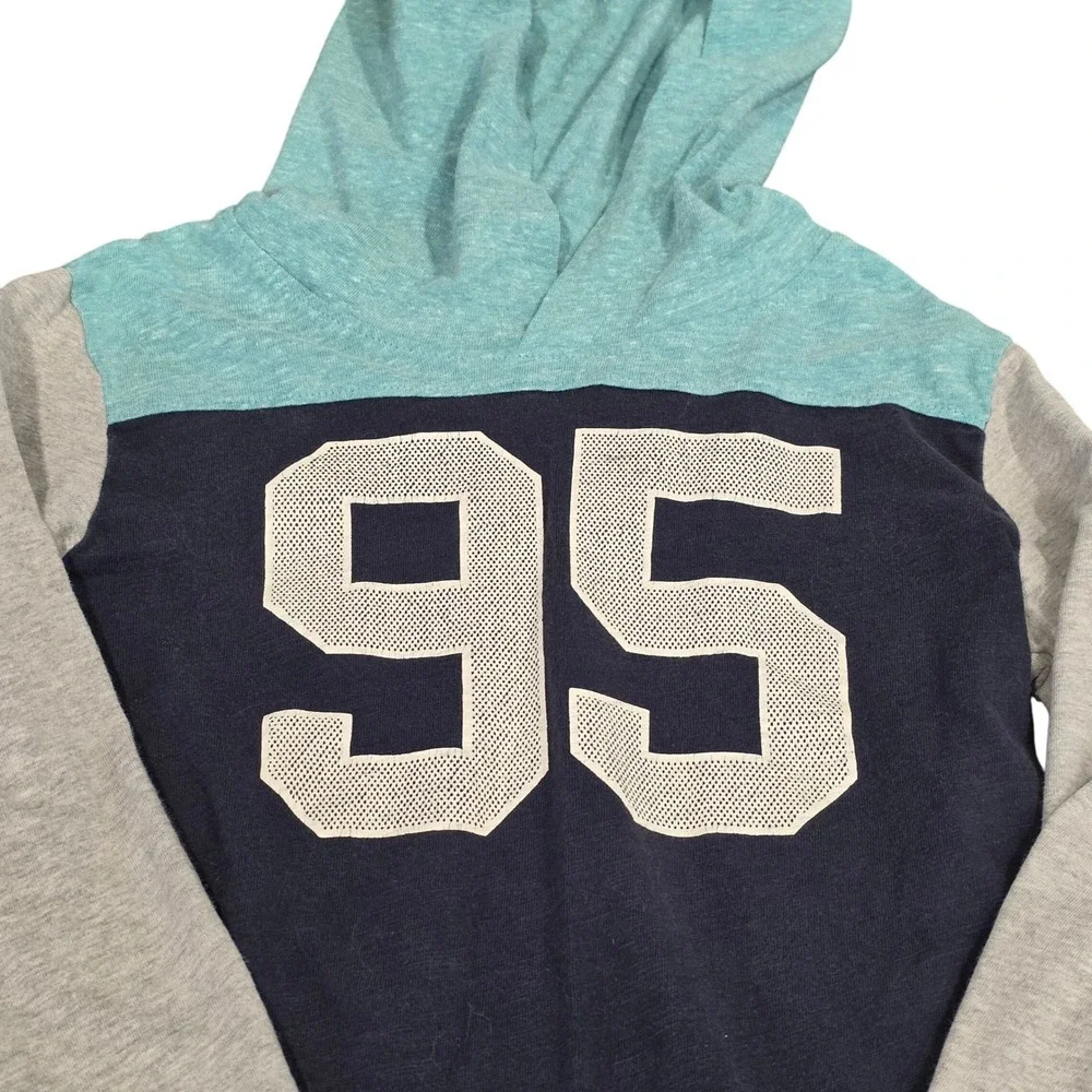 OshKosh B'gosh Kids Hoodie Pullover Blue Gray Colorblock Number 95‎ Size 6